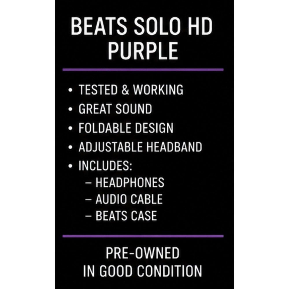 Beats Solo HD Purple wired on ear headphones, cable & case - Picture 7 of 7